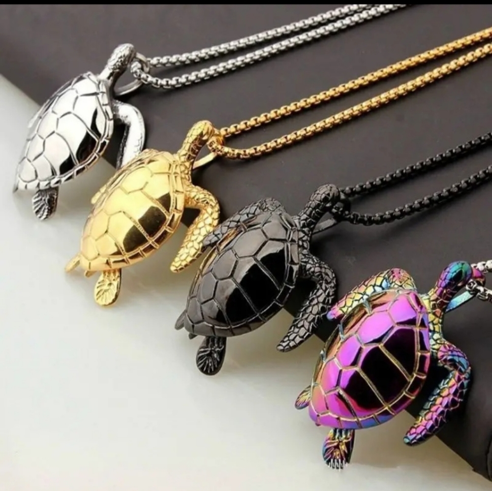 New stainless steel sea turtle tortoise 23.64" necklace